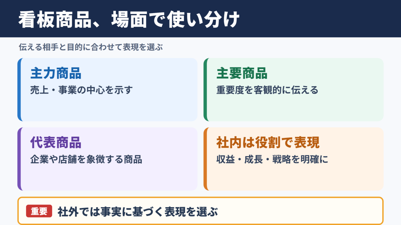 看板商品の言い換え一覧表とシーン別の使い分け