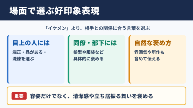 「イケメン」の言い換え一覧表と場面別の表現