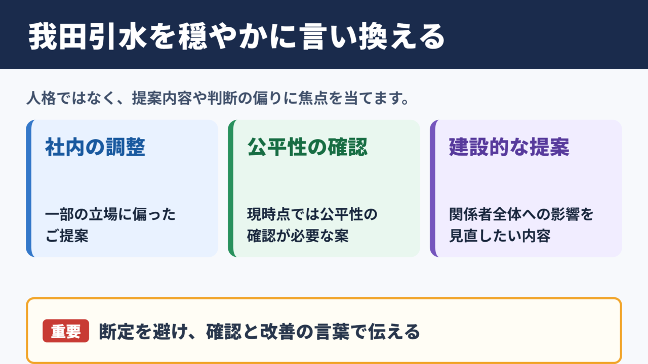 我田引水の言い換え一覧表