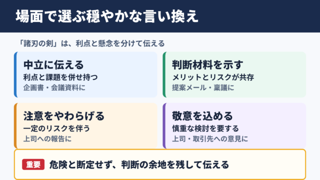 「諸刃の剣」の言い換え一覧表とシーン別の使い分け