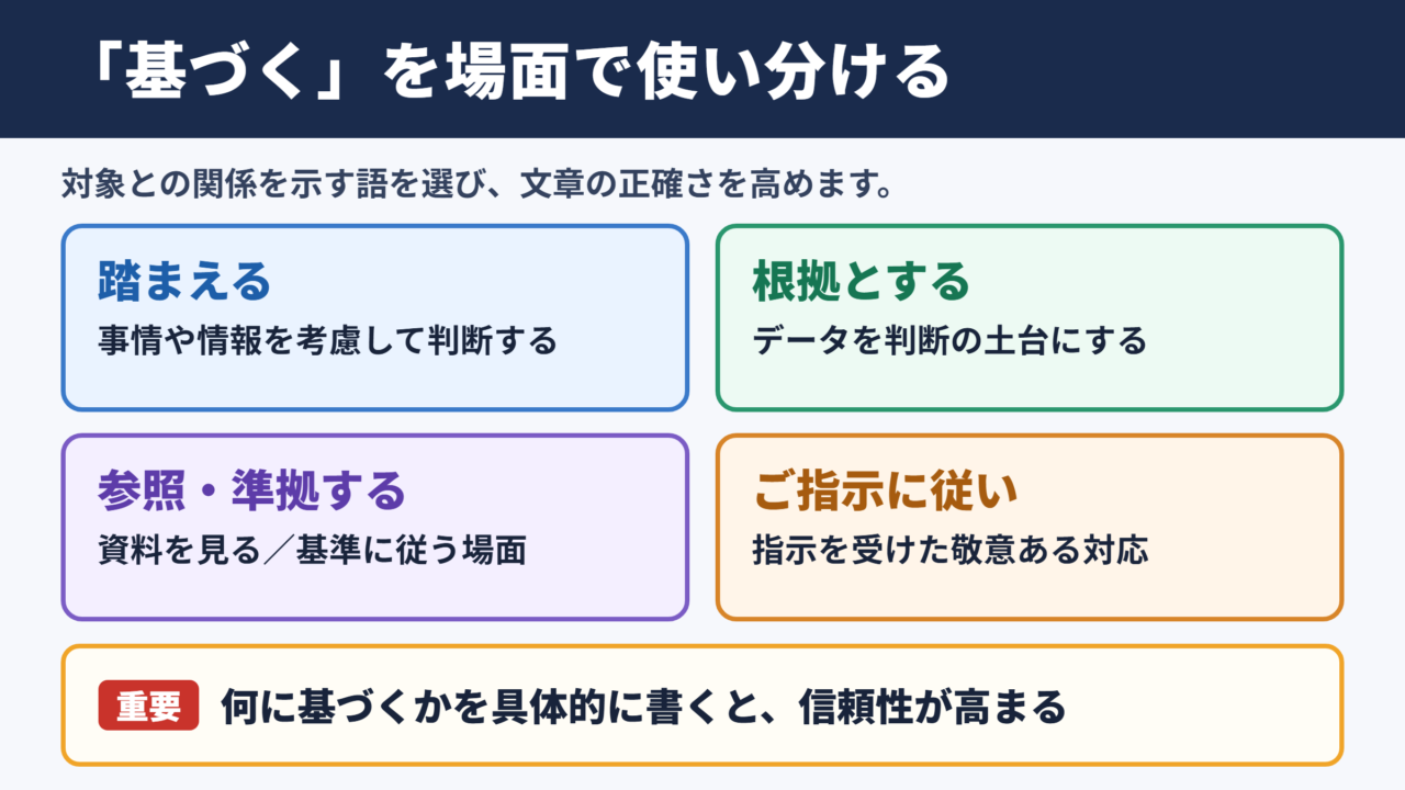 「基づく」の言い換え一覧表をシーン別に解説