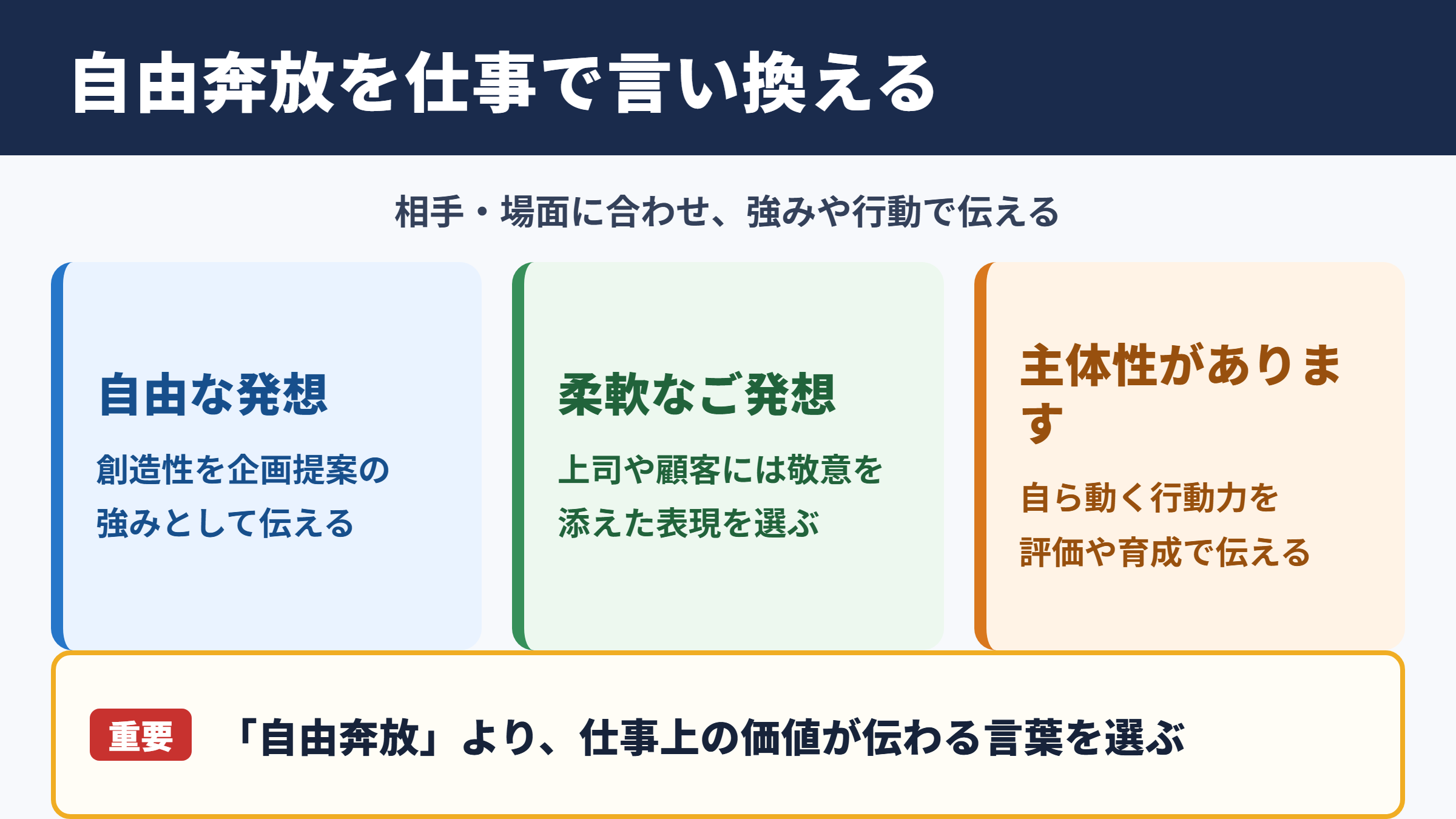 自由奔放の言い換え一覧表とシーン別の使い分け