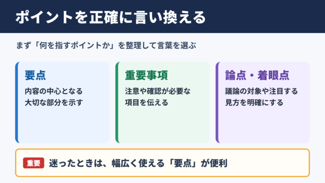 「ポイント」の言い換え一覧表とシーン別の使い分け
