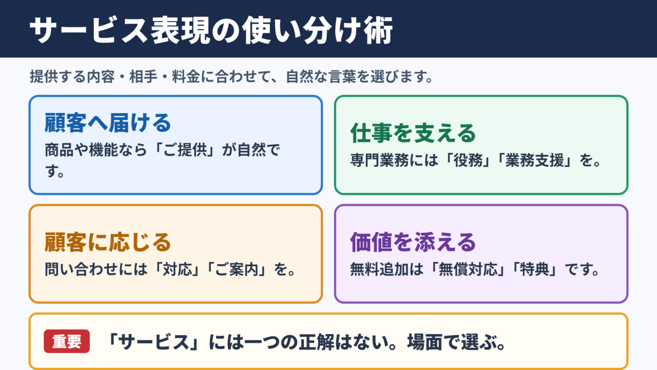 サービスの言い換え一覧表とシーン別の使い分け