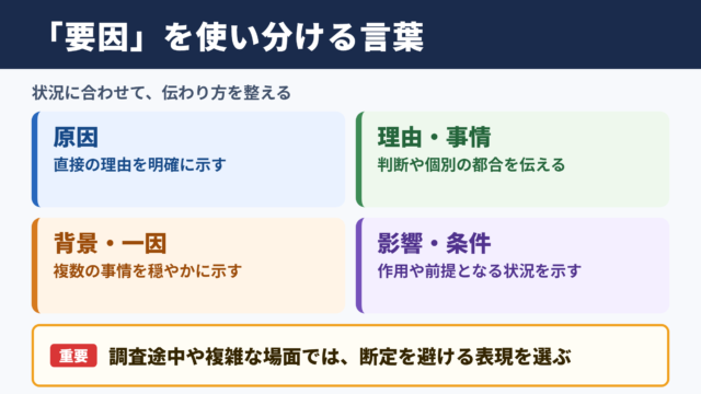 「要因」の言い換え一覧表とシーン別表現