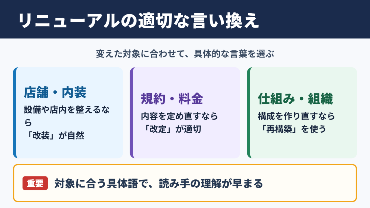 リニューアルの言い換え一覧表とシーン別の使い分け