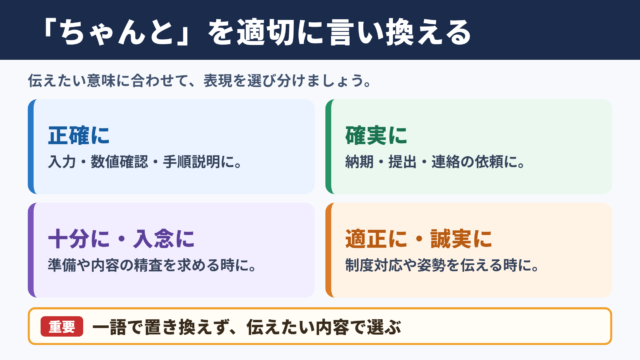 「ちゃんと」の言い換え一覧表とシーン別の使い分け