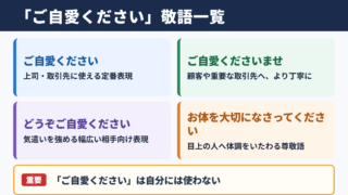 「ご自愛ください」の敬語の一覧表