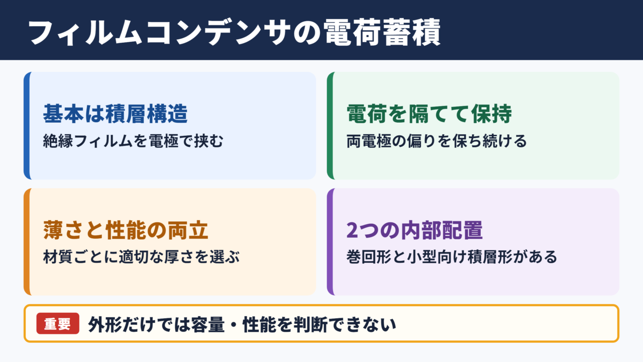 フィルムコンデンサの基本構造と電荷蓄積の仕組み